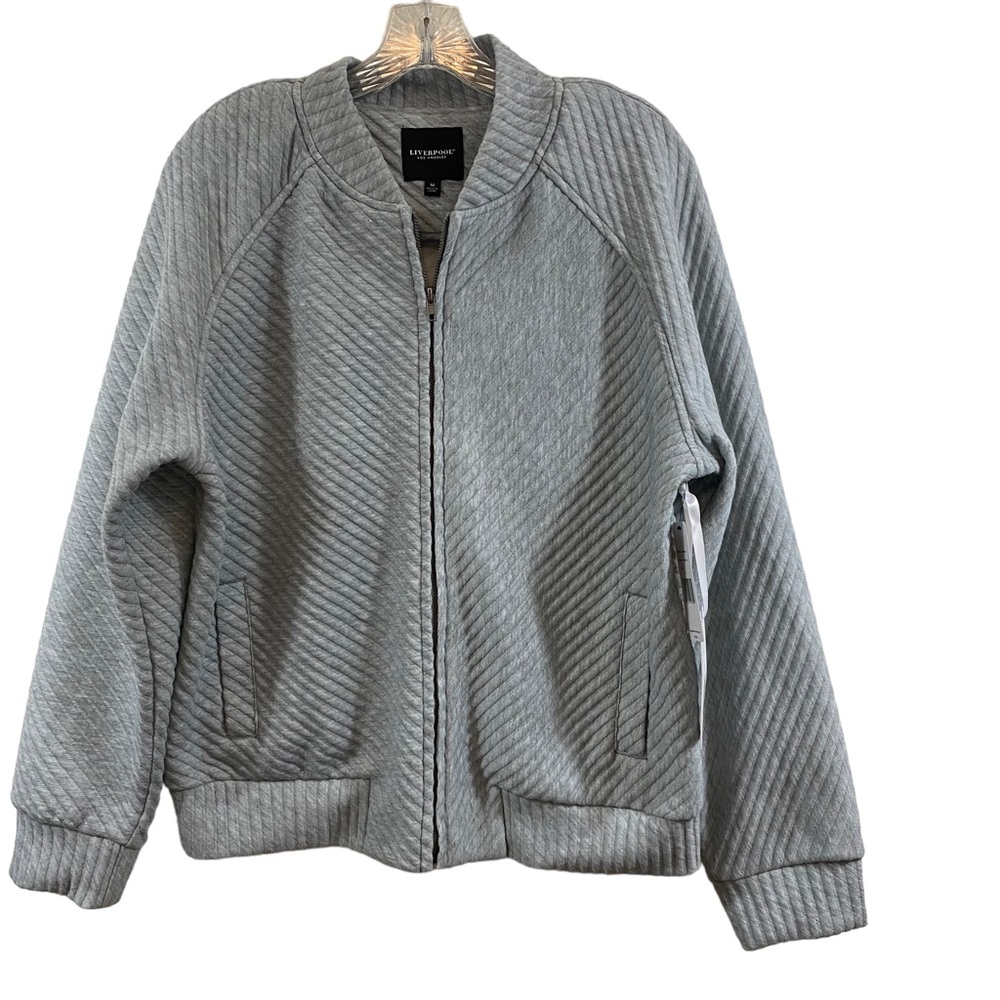 Liverpool Textured Knit Bomber Jacket in Heather Grey Medium NEW